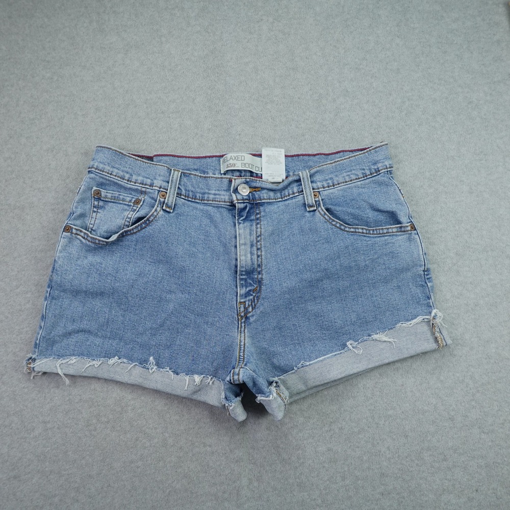 Levi's 550 Shorts Womens 14M Blue Relaxed Boot Cut Denim Cut Off Raw Hem